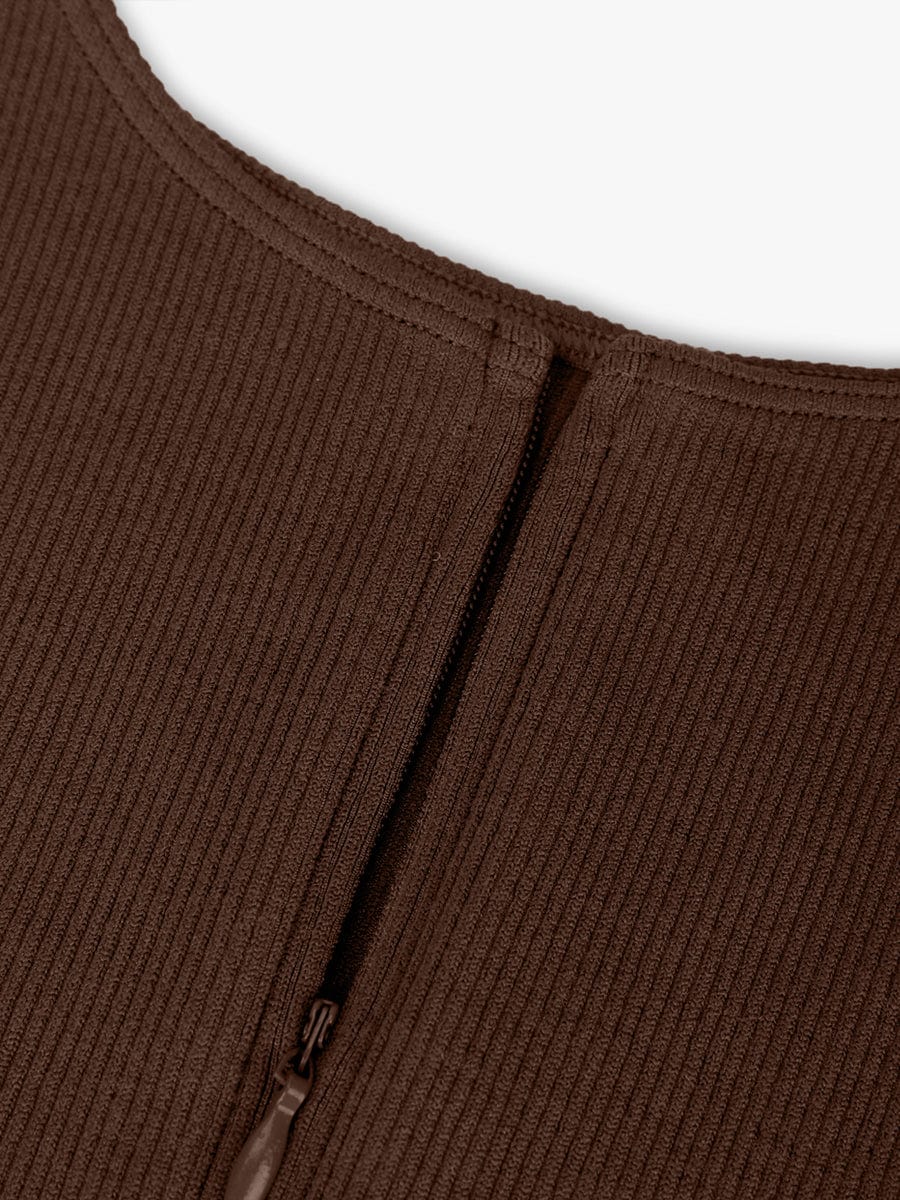 Seamless Sleeveless Bodysuit with Ribbed Texture and Front Zipper