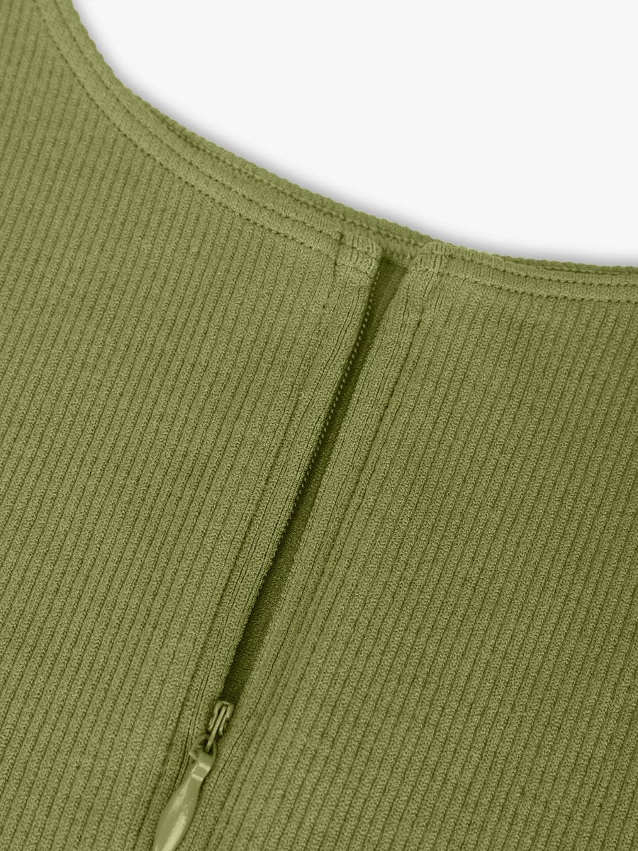 Seamless Sleeveless Bodysuit with Ribbed Texture and Front Zipper