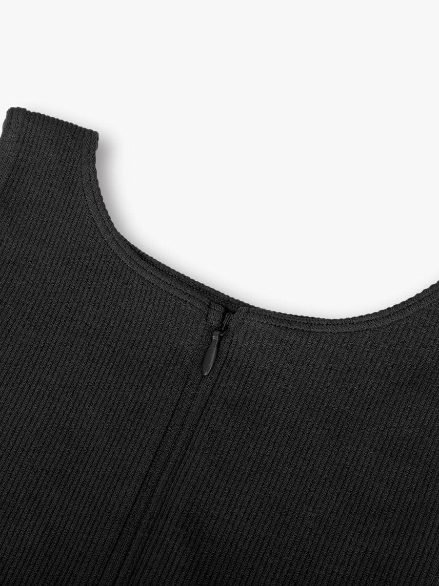 Seamless Sleeveless Bodysuit with Ribbed Texture and Front Zipper