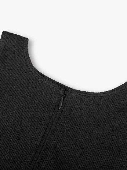 Seamless Sleeveless Bodysuit with Ribbed Texture and Front Zipper
